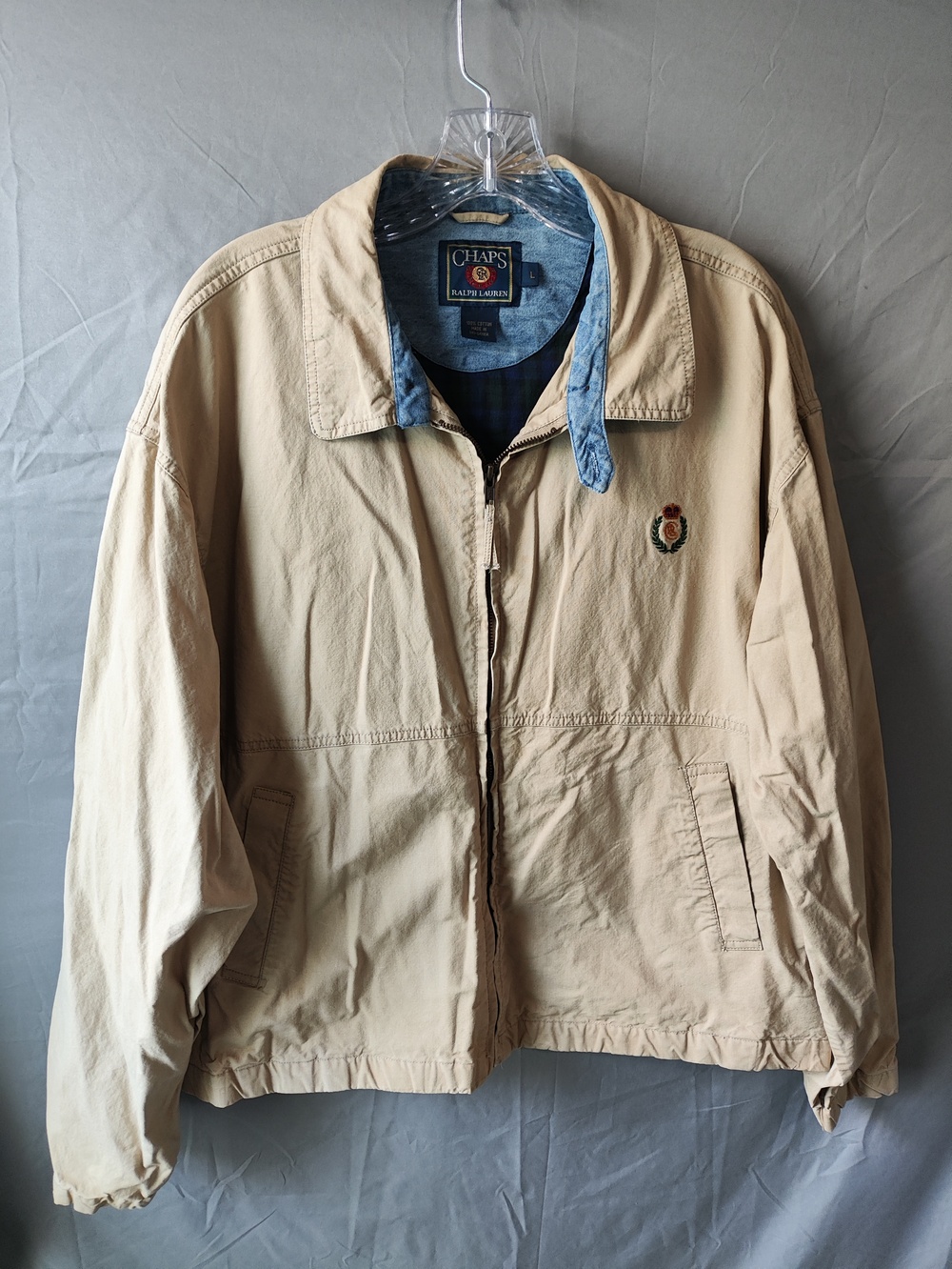 Vintage Chaps Ralph Lauren Jacket Mens Large Zip Embroidered Crest 90s Classic